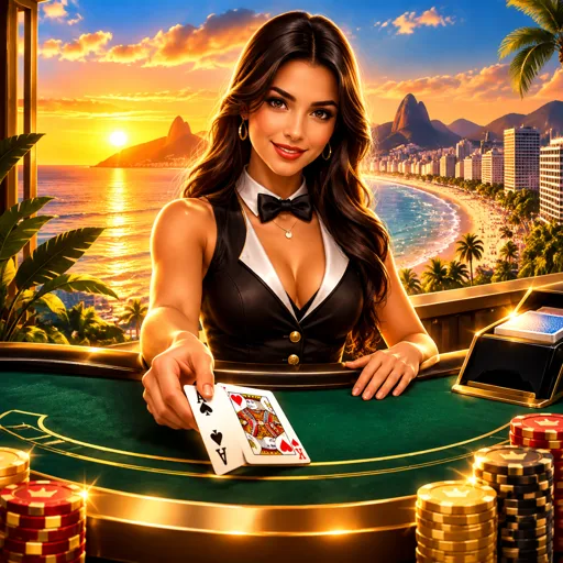 Mesa de blackjack ao vivo com dealer e cartas visíveis
