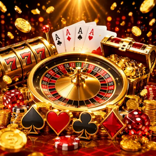 Painel de cassino online em tema escuro com mesas e slots em destaque